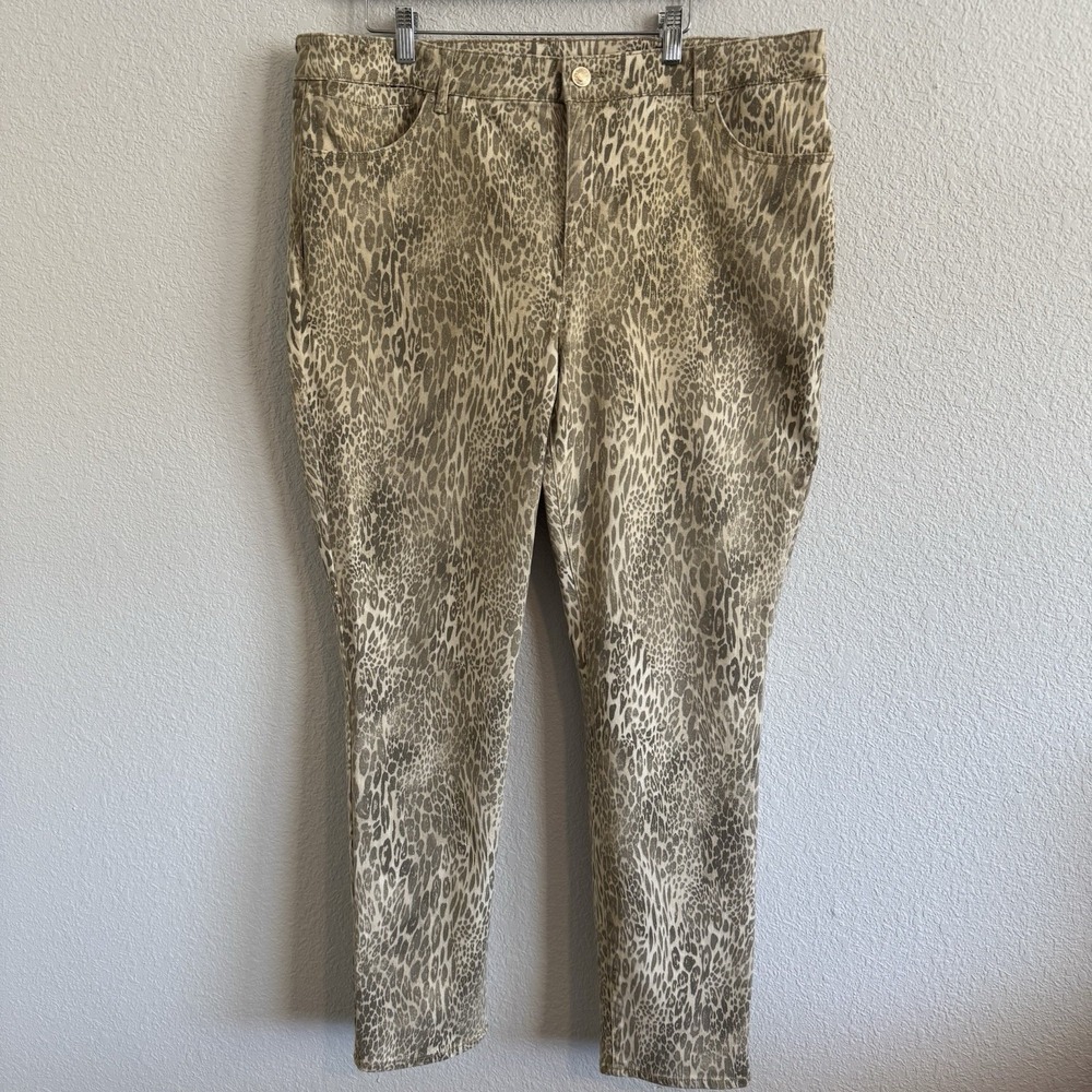Chicos Womens Jeans Tan Leopard Print Platinum Jegging Ankle Stretch Size 16(3)